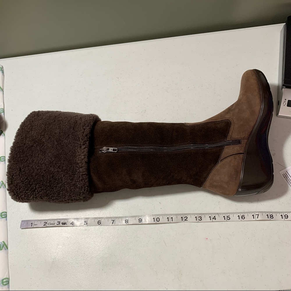 Sperry Womens Suede Shearling tall Winter boots size 6.5/7? brown wedge tassel - Picture 7 of 9